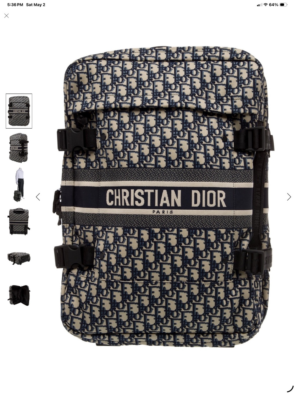 Dior Navy and Cream Oblique Canvas Backpack with Christian Dior Banding